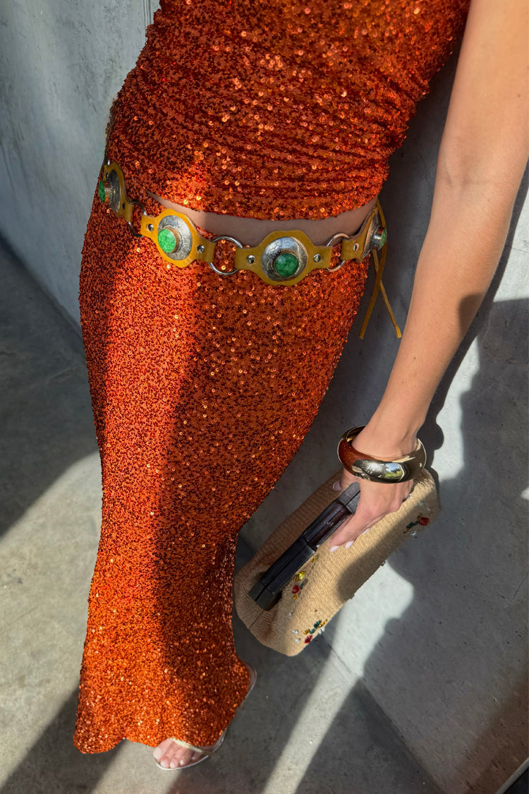 NEVER FULLY DRESSED Orange Sequin Dorris Skirt Petite