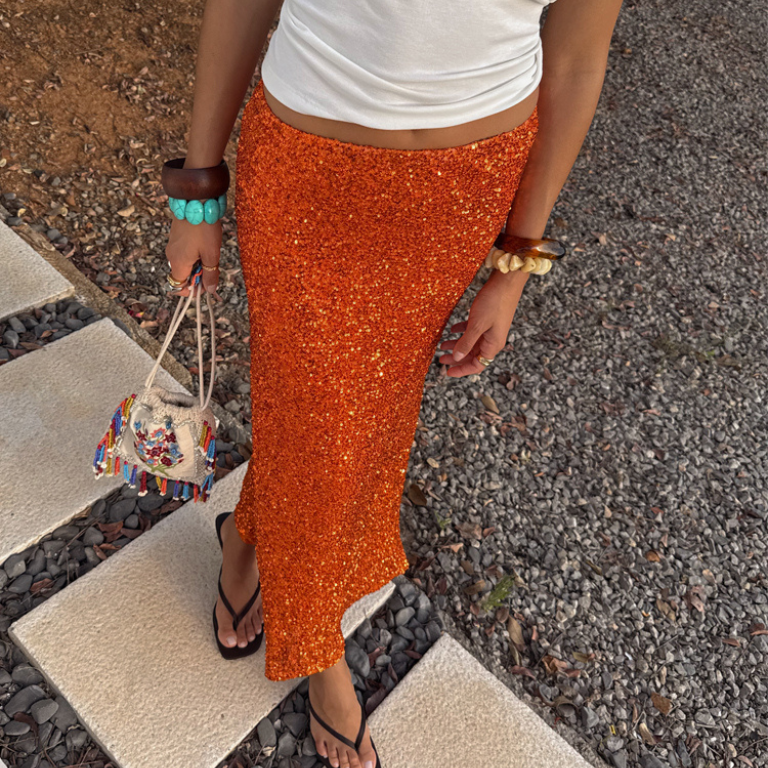 NEVER FULLY DRESSED Orange Sequin Dorris Skirt