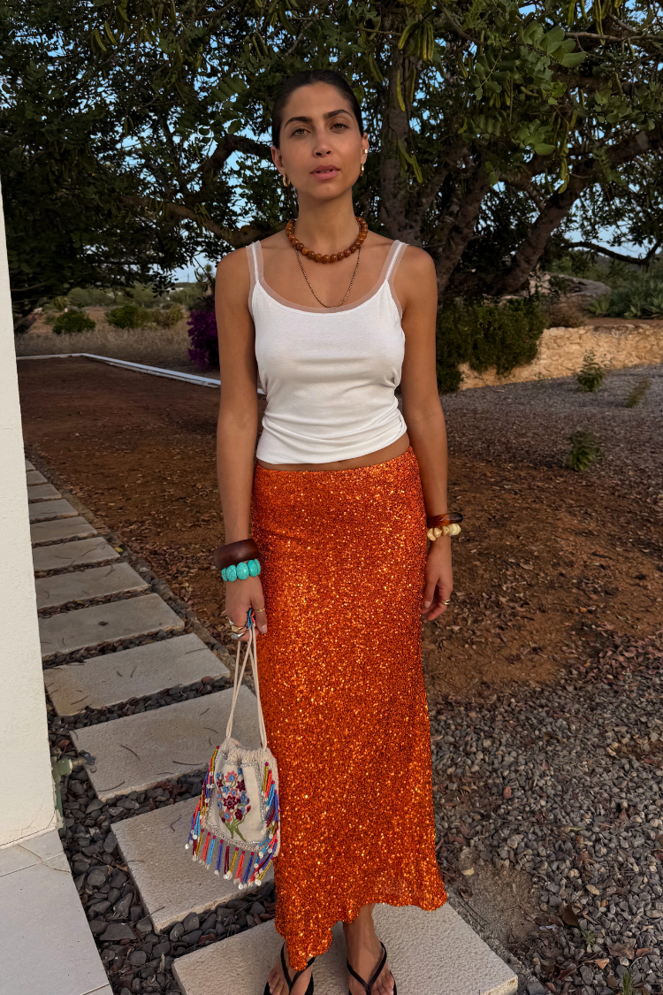 NEVER FULLY DRESSED Orange Sequin Dorris Skirt