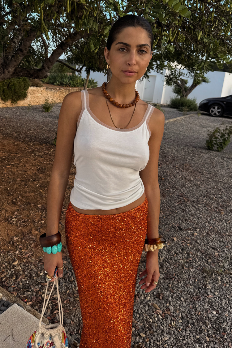 NEVER FULLY DRESSED Orange Sequin Dorris Skirt Petite