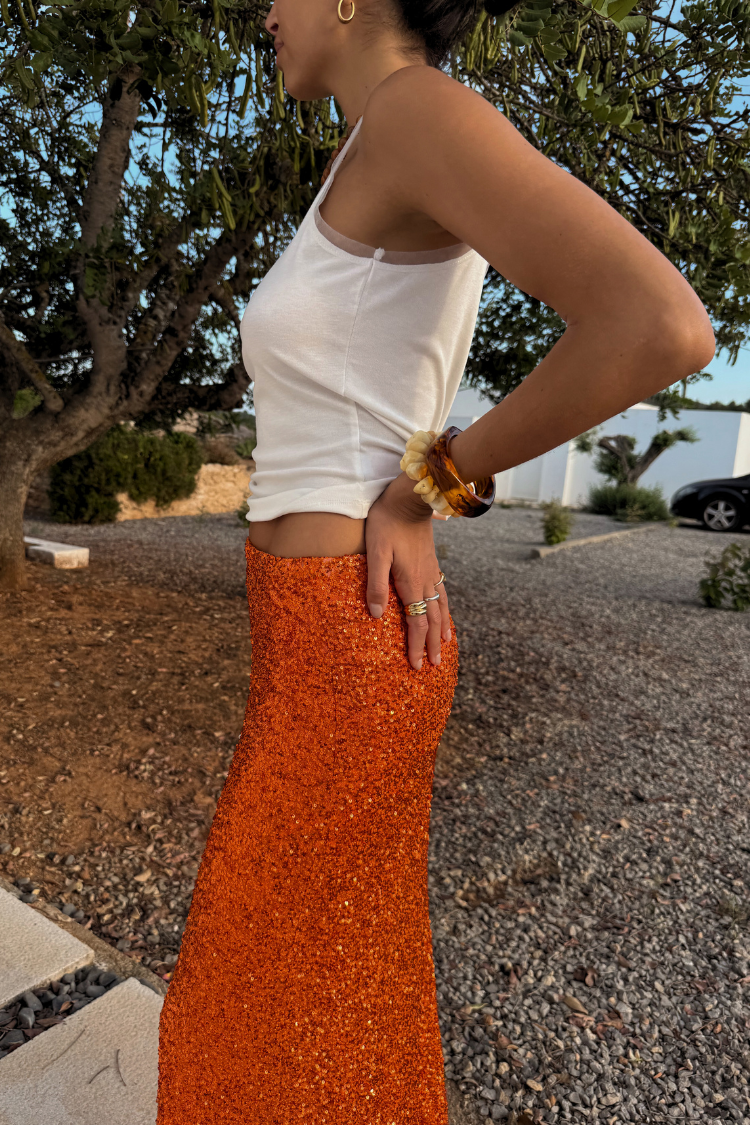NEVER FULLY DRESSED Orange Sequin Dorris Skirt