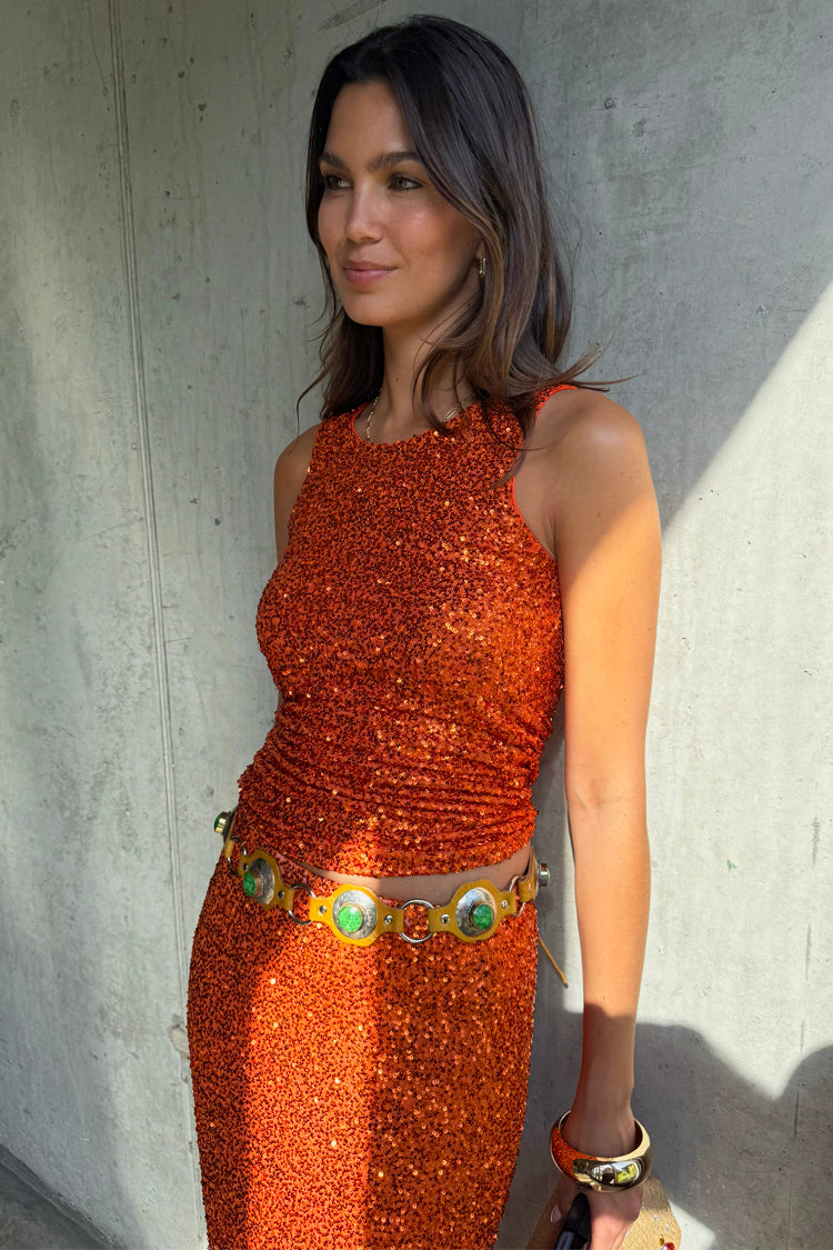NEVER FULLY DRESSED Orange Sequin Tank Top