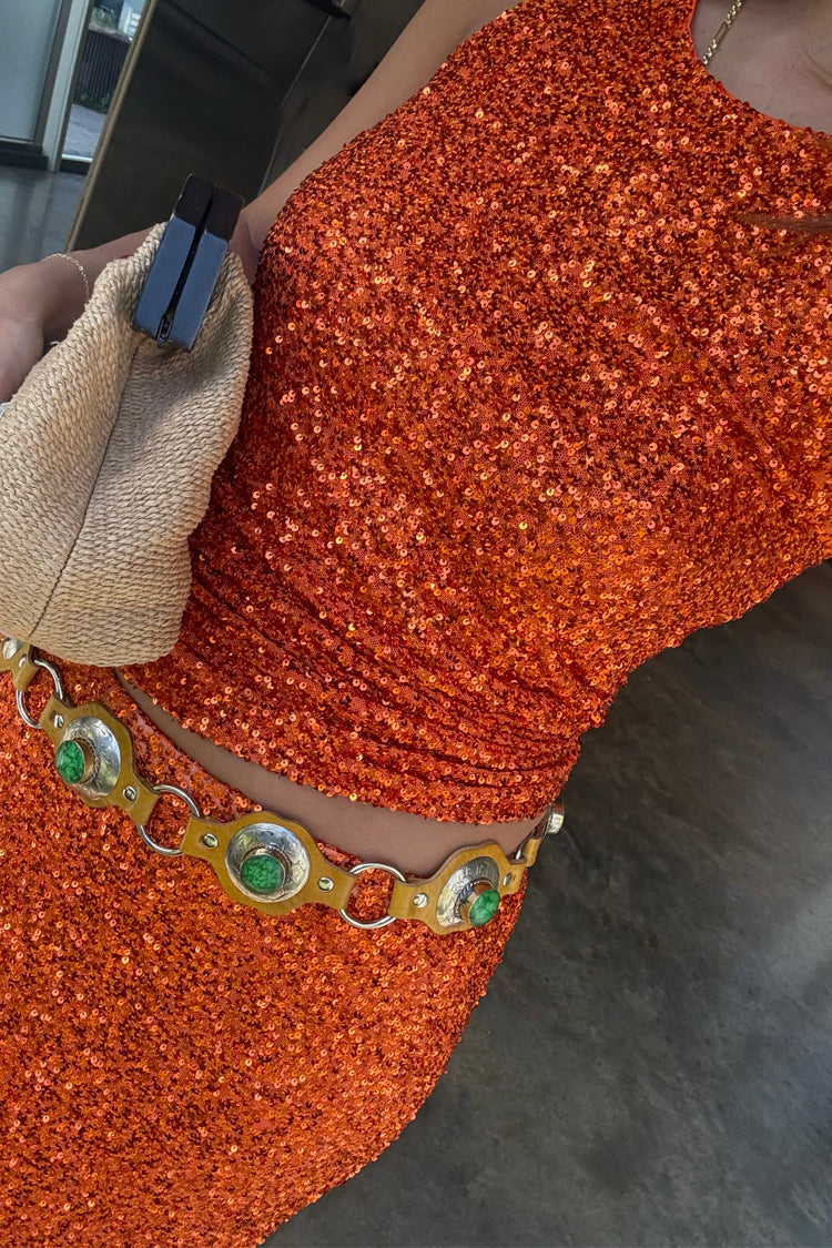NEVER FULLY DRESSED Orange Sequin Tank Top