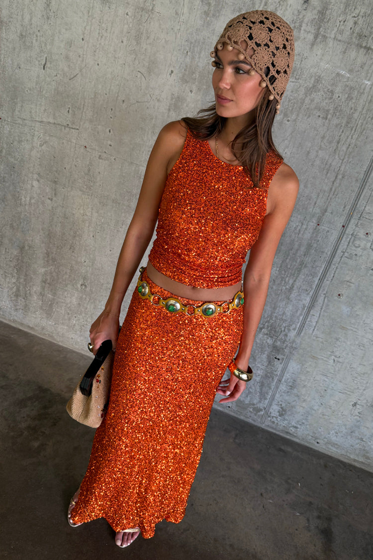 NEVER FULLY DRESSED Orange Sequin Tank Top