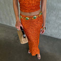 NEVER FULLY DRESSED Orange Sequin Dorris Skirt Petite