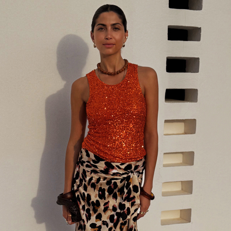NEVER FULLY DRESSED Orange Sequin Tank Top
