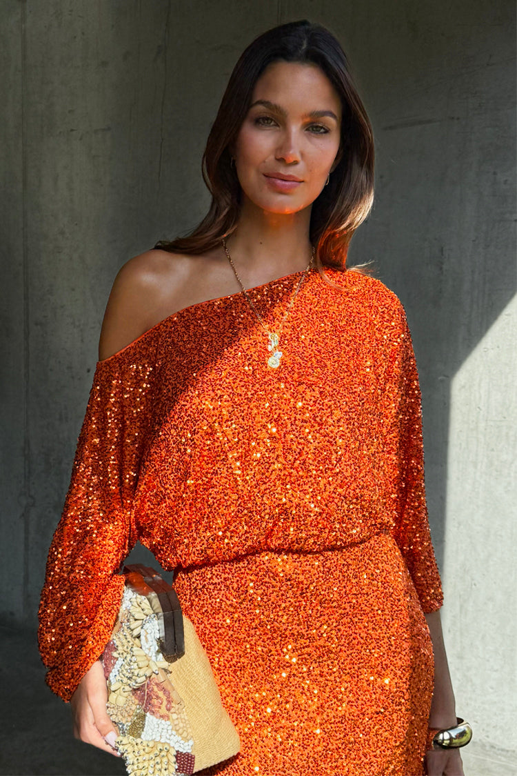 NEVER FULLY DRESSED Orange Sequin Tilly Dress