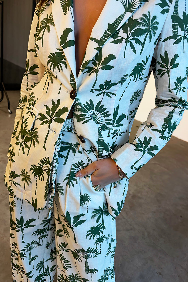 NEVER FULLY DRESSED Green Palm Linen Rhea Trousers