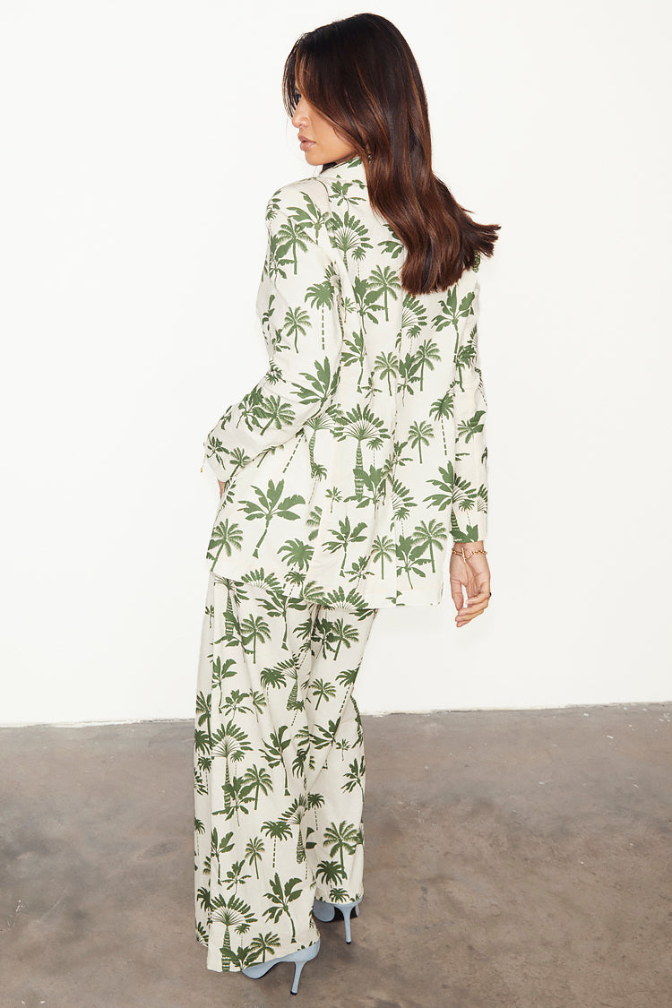 NEVER FULLY DRESSED Green Palm Linen Rhea Trousers