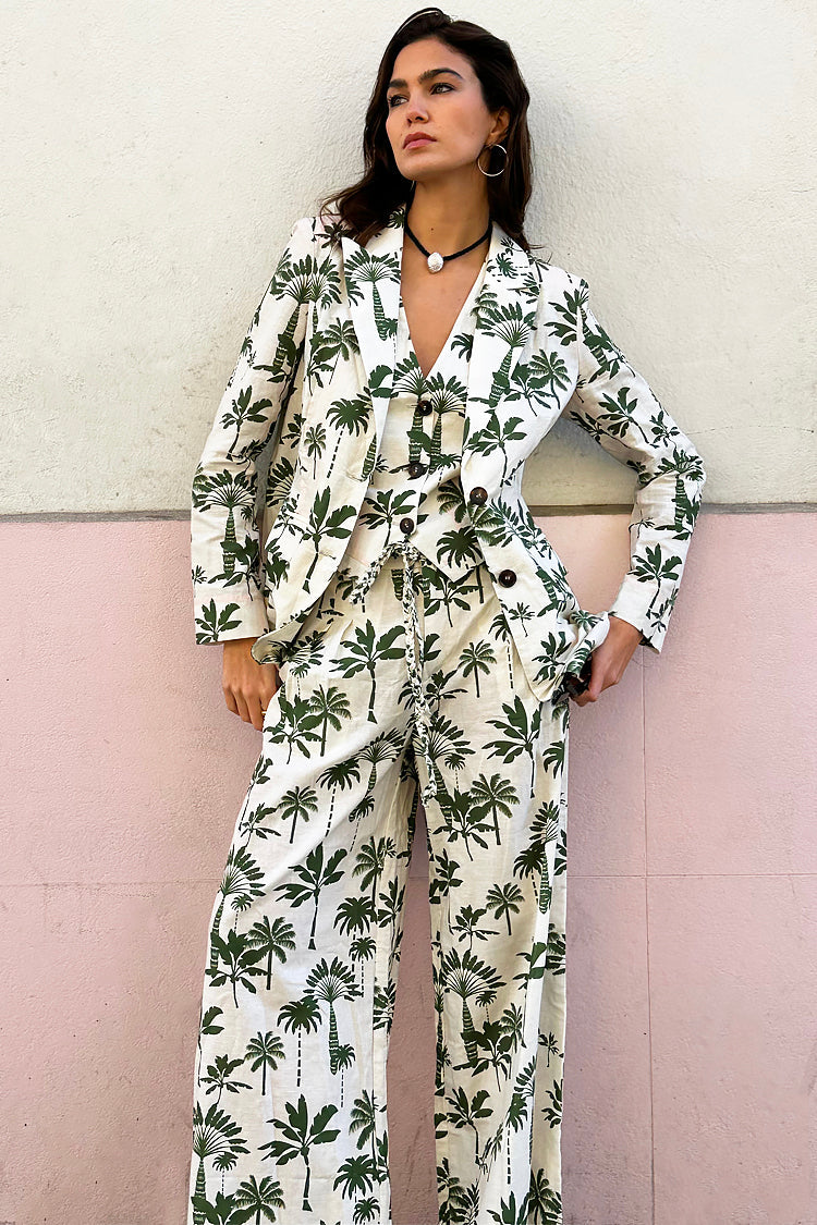 NEVER FULLY DRESSED Green Palm Linen Rhea Trousers