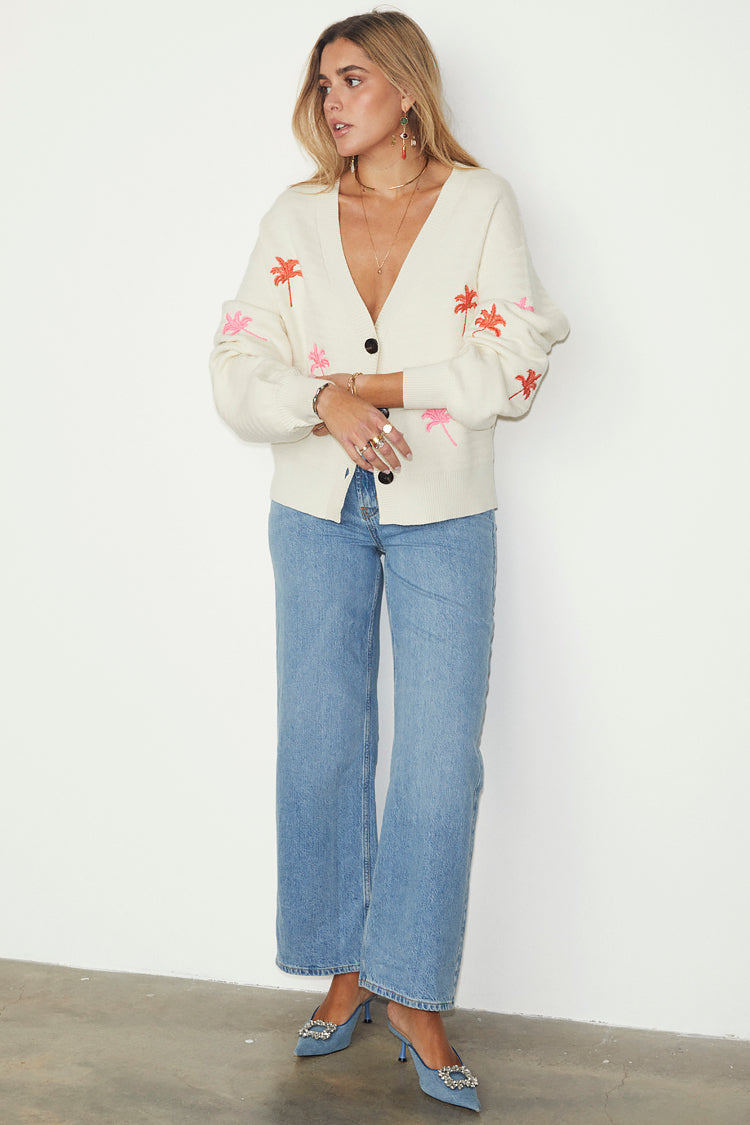 NEVER FULLY DRESSED Cream Cardigan With Embroidered Palm