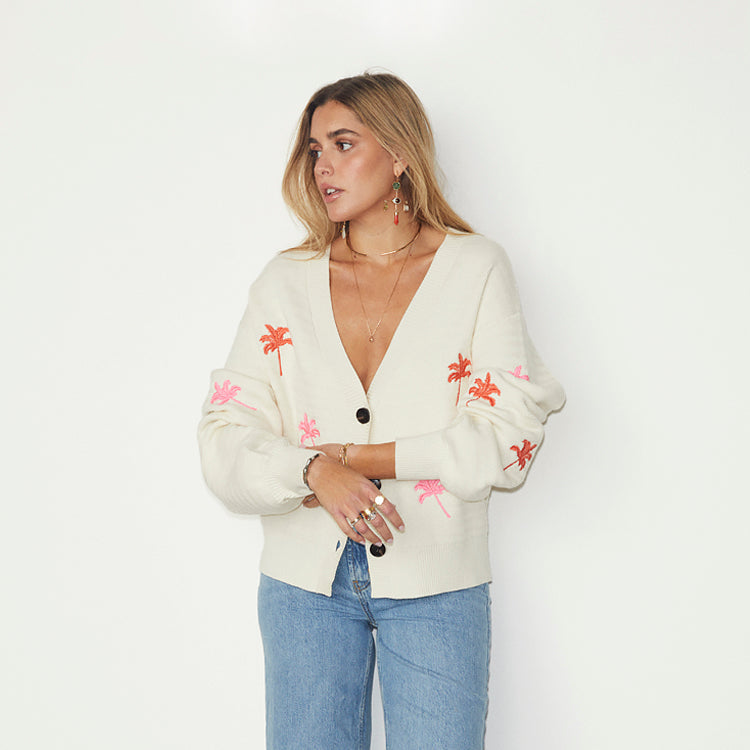 NEVER FULLY DRESSED Cream Cardigan With Embroidered Palm