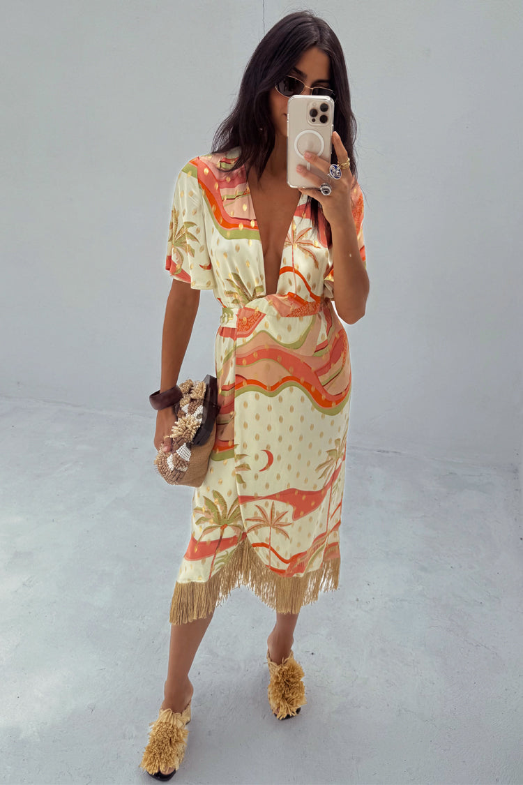  Pastel Palm Ceryes Wrap Dress