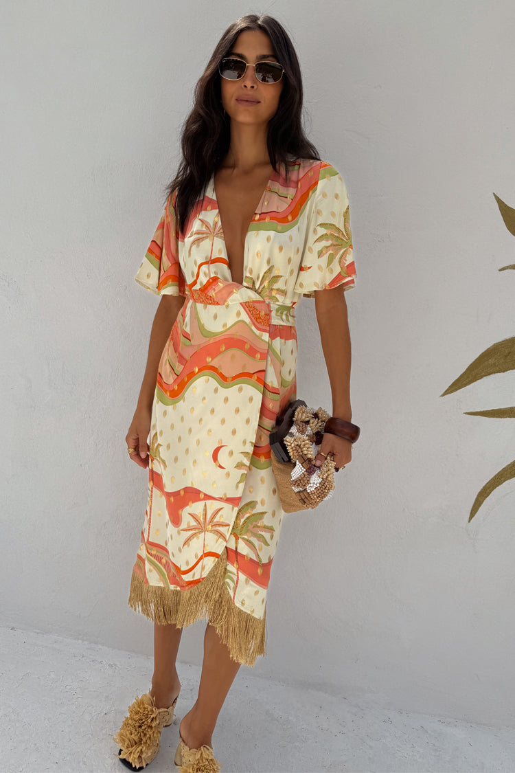  Pastel Palm Ceryes Wrap Dress