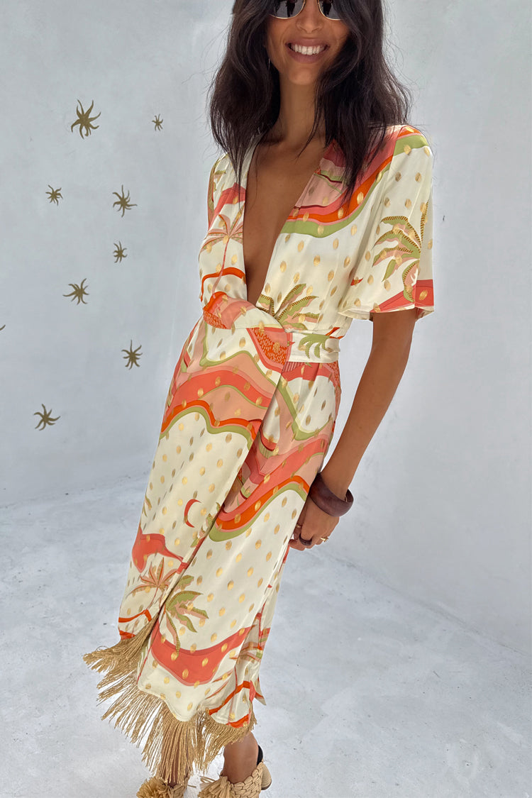  Pastel Palm Ceryes Wrap Dress