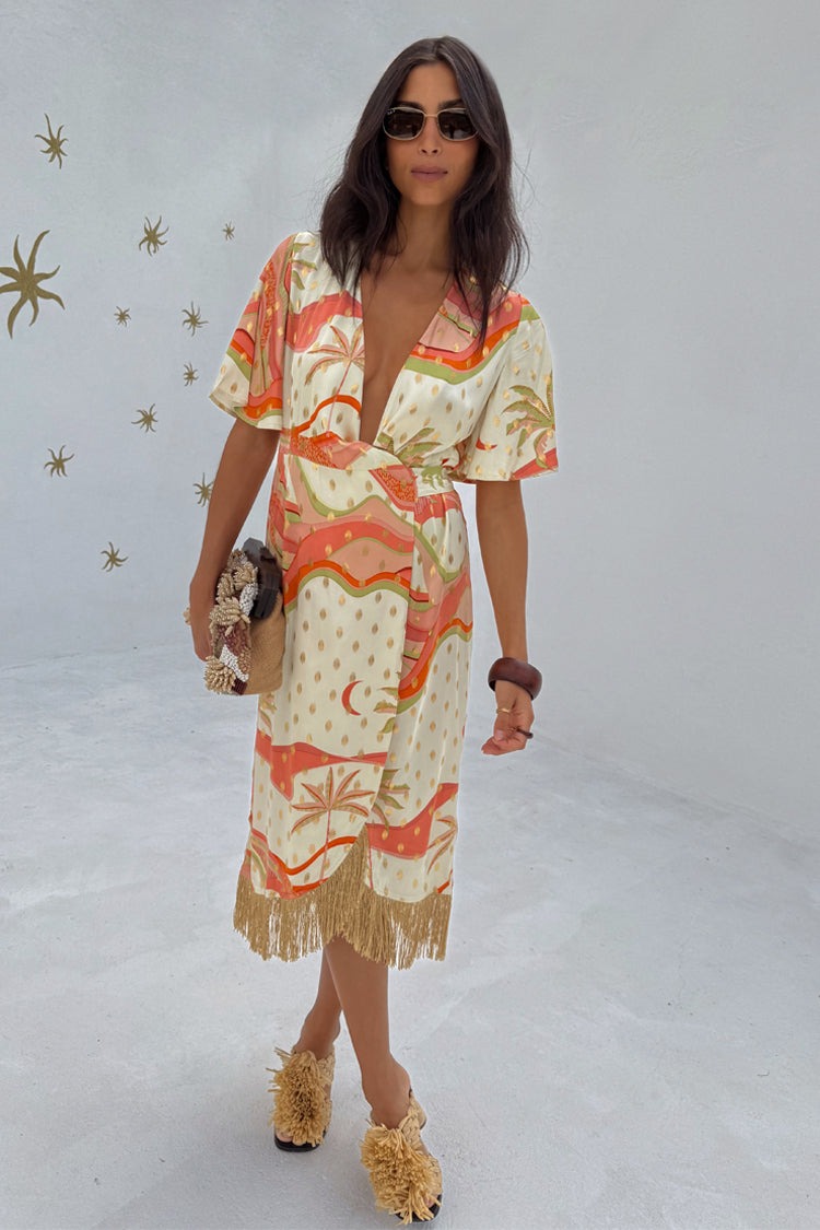  Pastel Palm Ceryes Wrap Dress