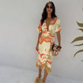  Pastel Palm Ceryes Wrap Dress