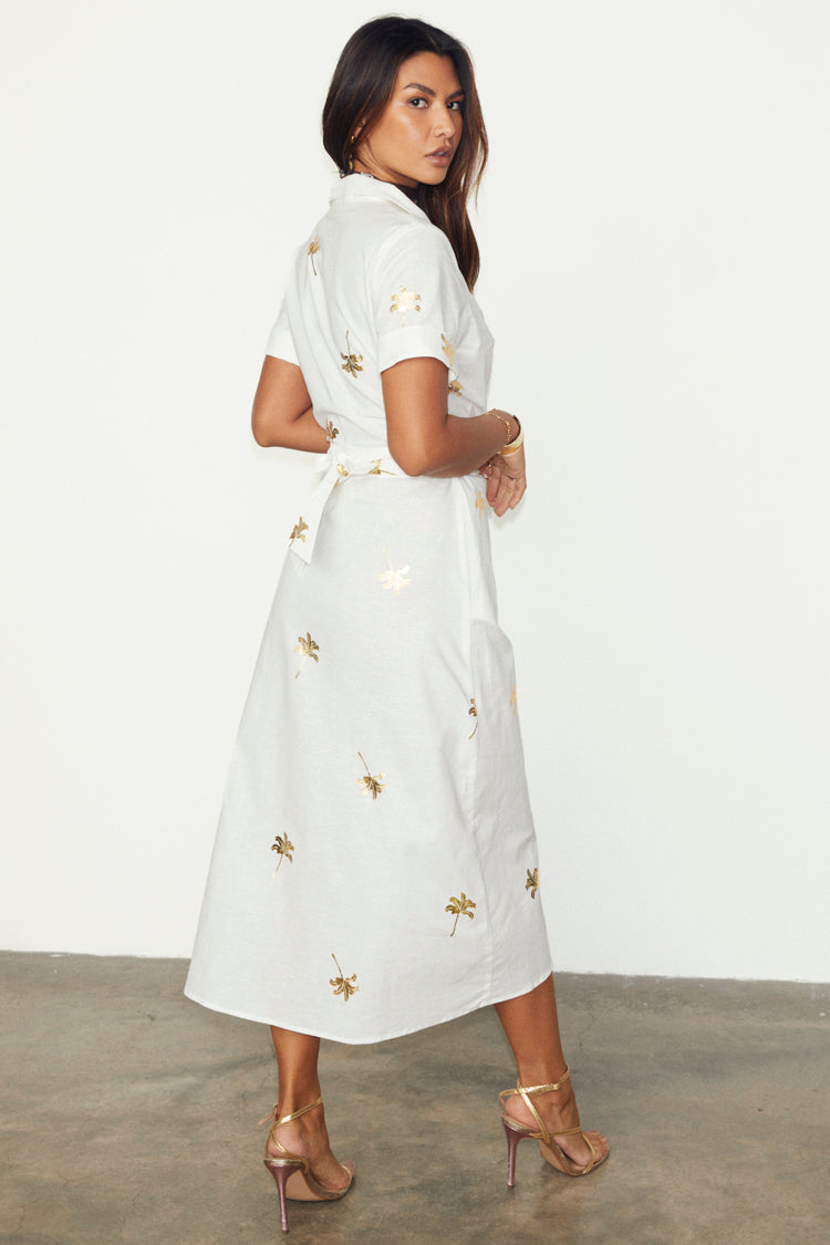 NEVER FULLY DRESSED White Cotton Linen Brooklyn Dress With Gold Fleck
