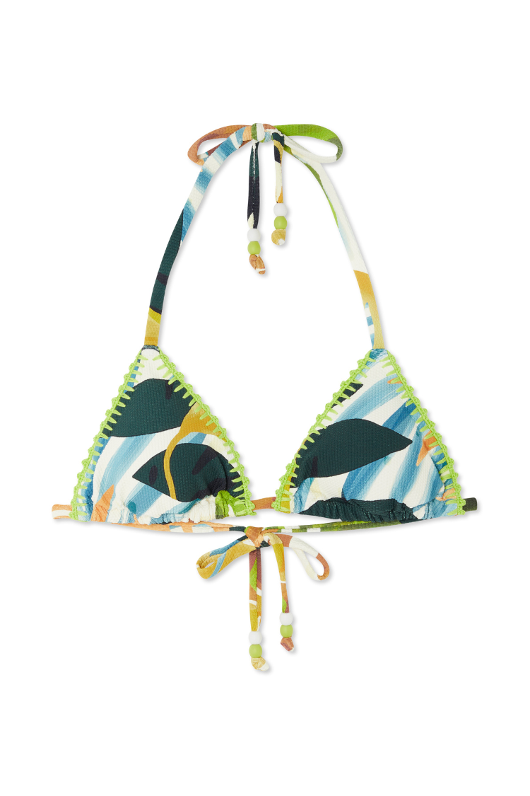 NEVER FULLY DRESSED Palm Leaf Tri Halter Bikini Top