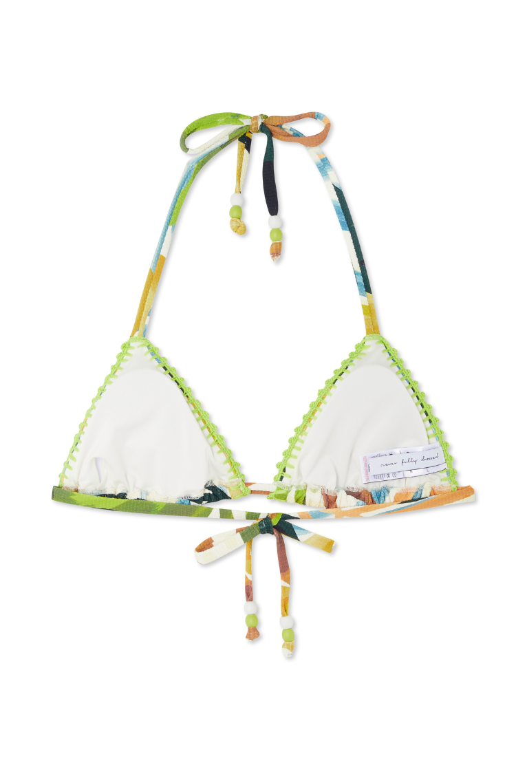 NEVER FULLY DRESSED Palm Leaf Tri Halter Bikini Top