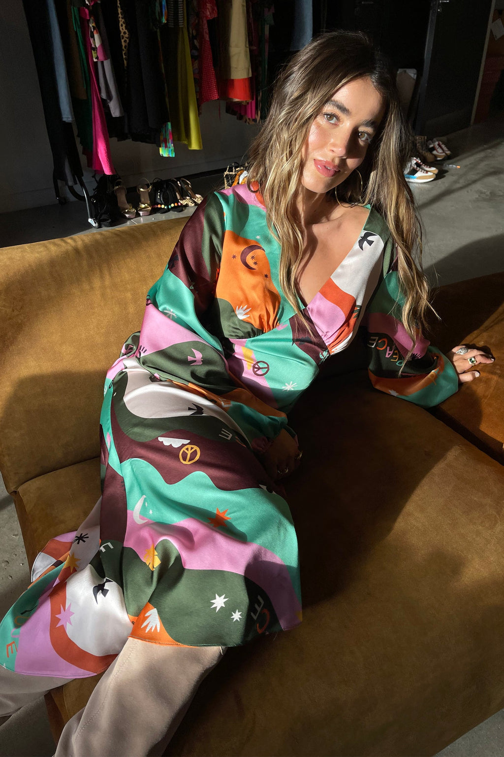  Multi Peace And Love Midi Dress