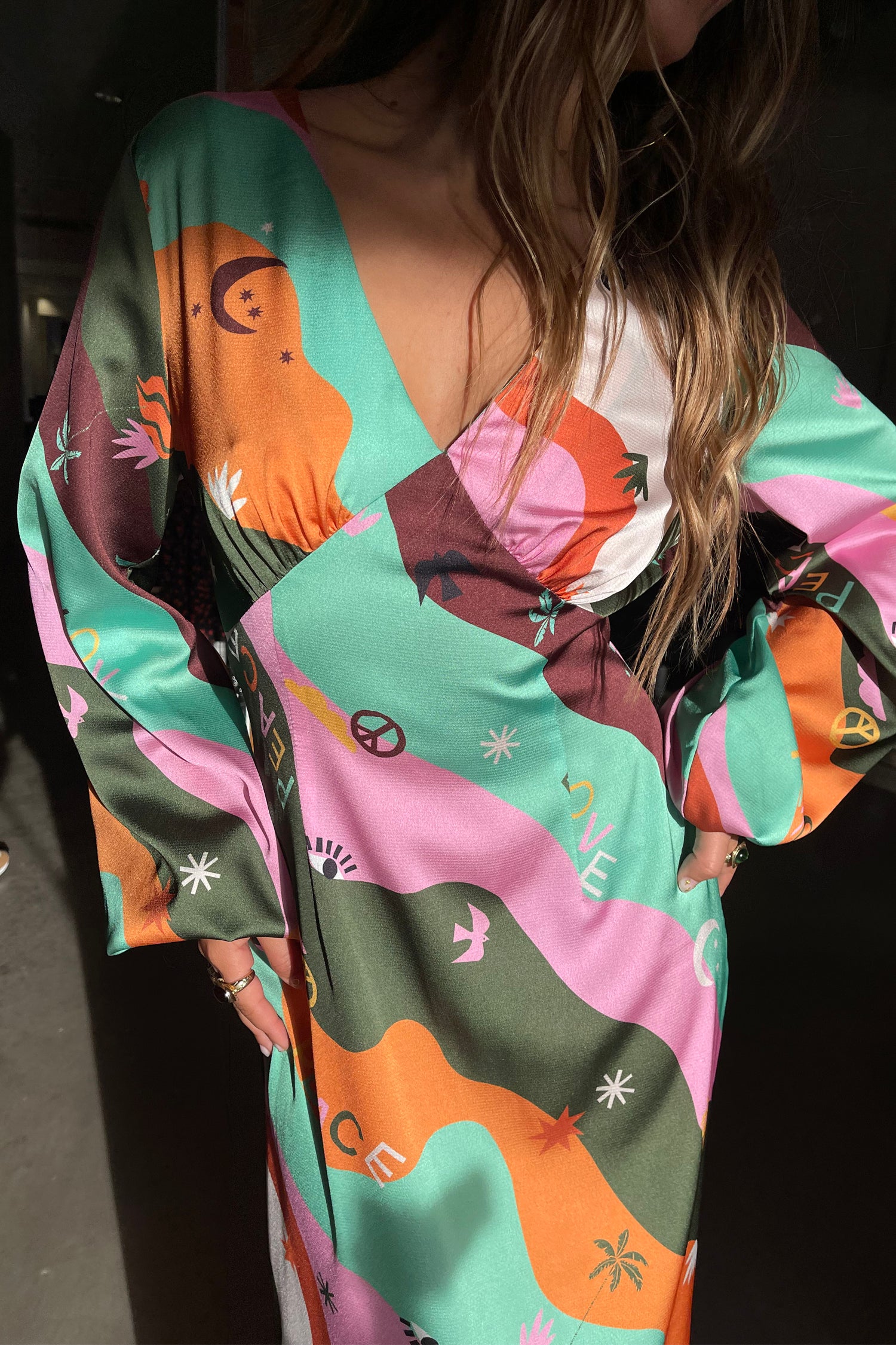  Multi Peace And Love Midi Dress