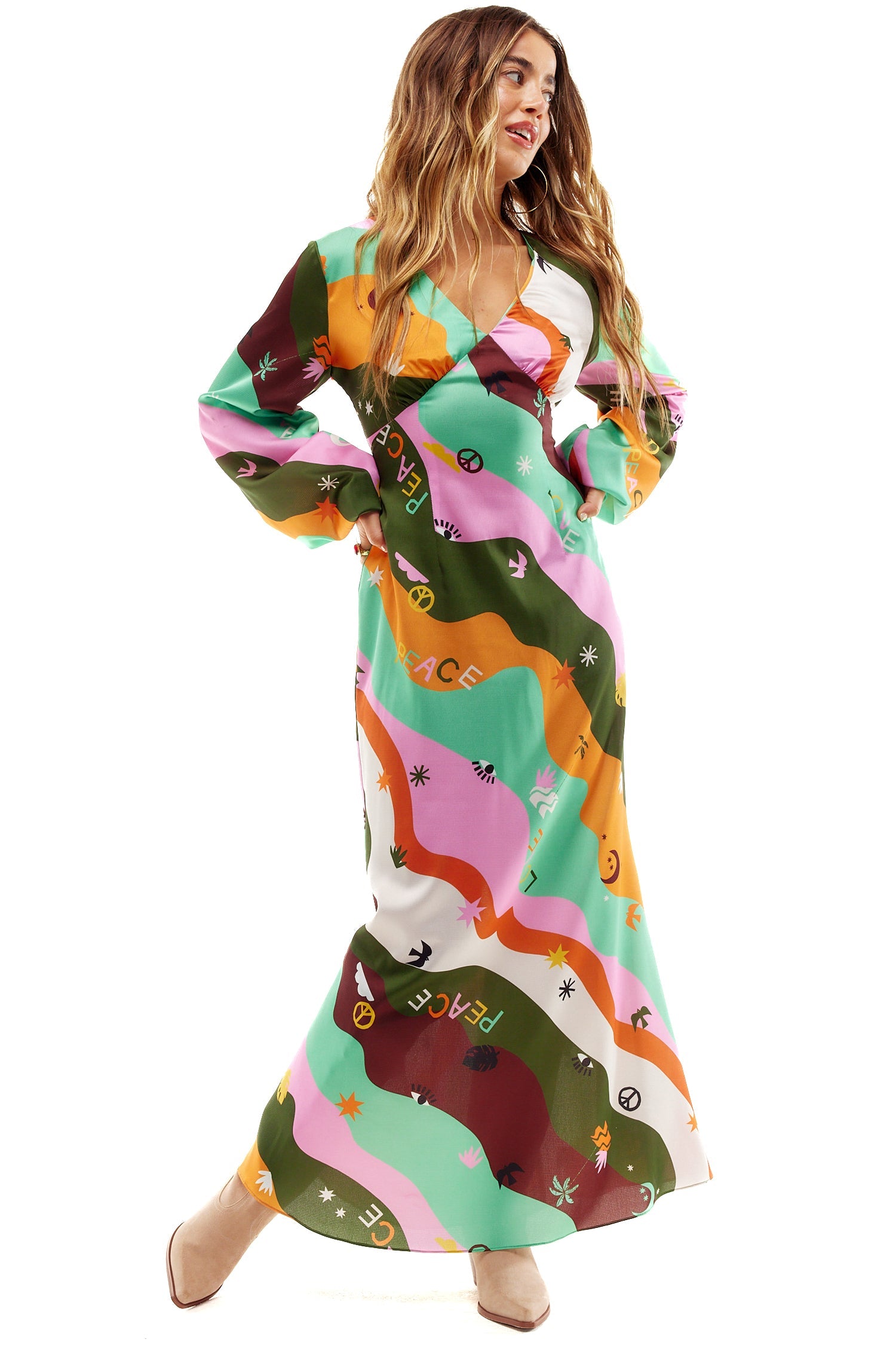  Multi Peace And Love Midi Dress