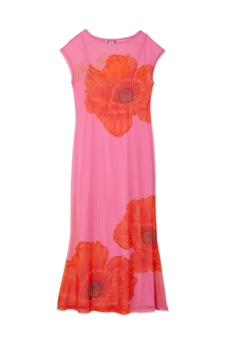 NEVER FULLY DRESSED Pink Poppy Sleeveless Mesh Dress