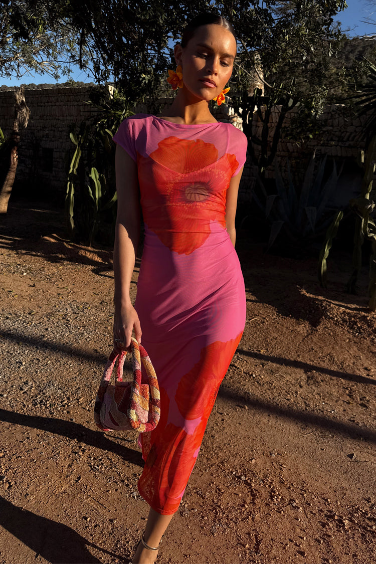NEVER FULLY DRESSED Pink Poppy Sleeveless Mesh Dress