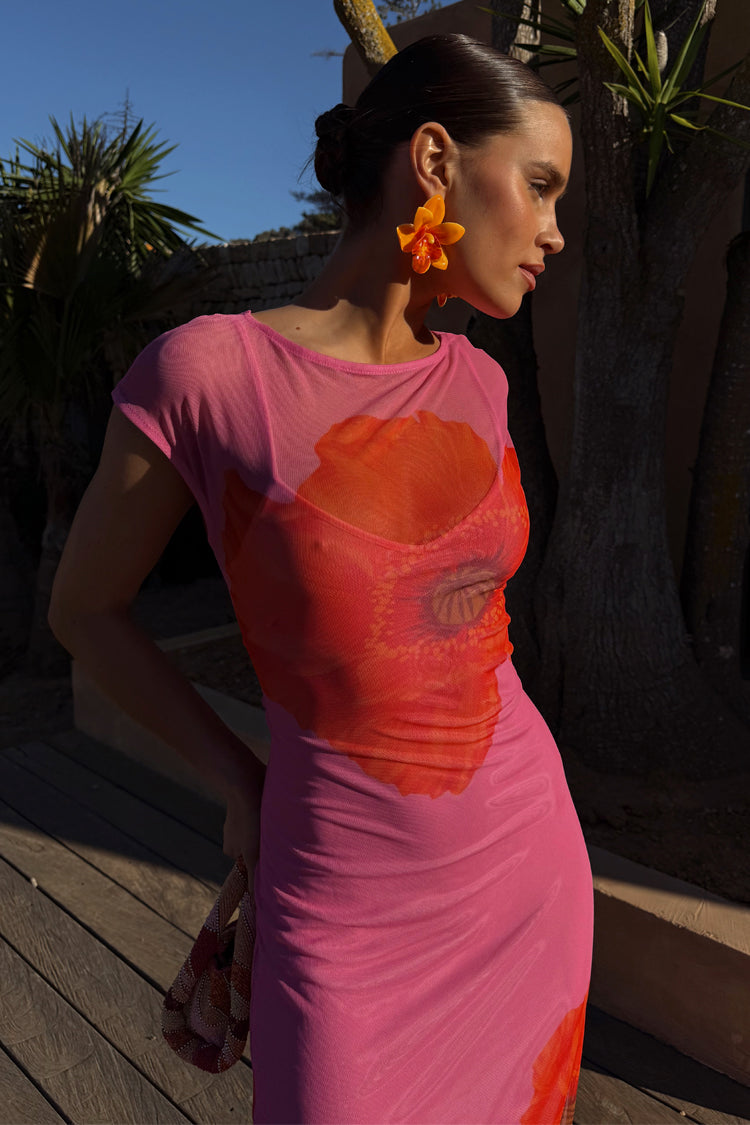 NEVER FULLY DRESSED Pink Poppy Sleeveless Mesh Dress