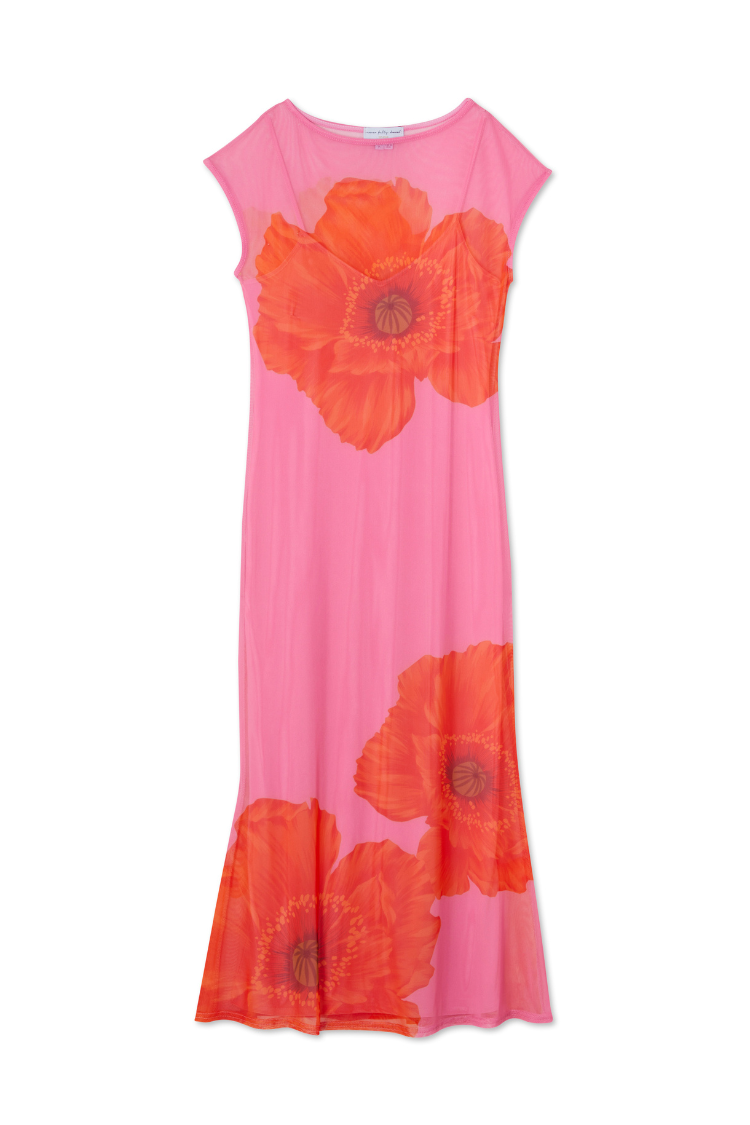 NEVER FULLY DRESSED Pink Poppy Sleeveless Mesh Dress