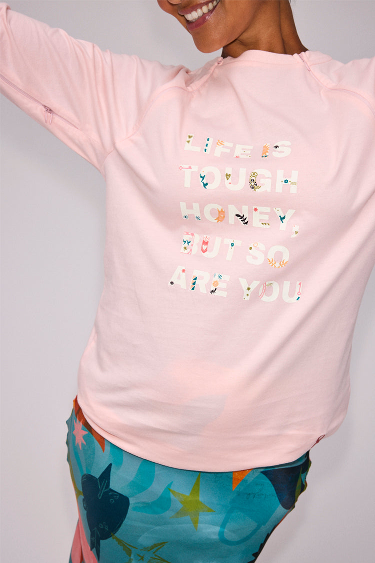 NEVER FULLY DRESSED Pink Life Is Tough Long Sleeve Accessible T-Shirt