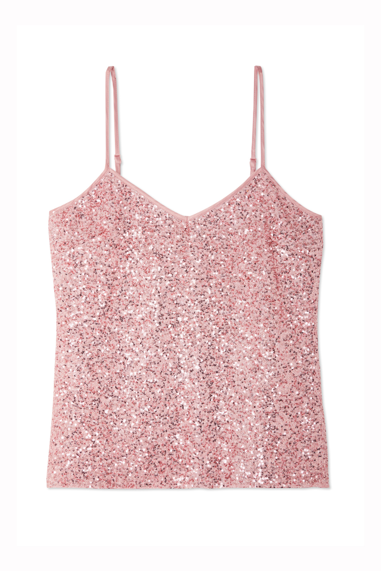 NEVER FULLY DRESSED Pink Sequin Cami Top