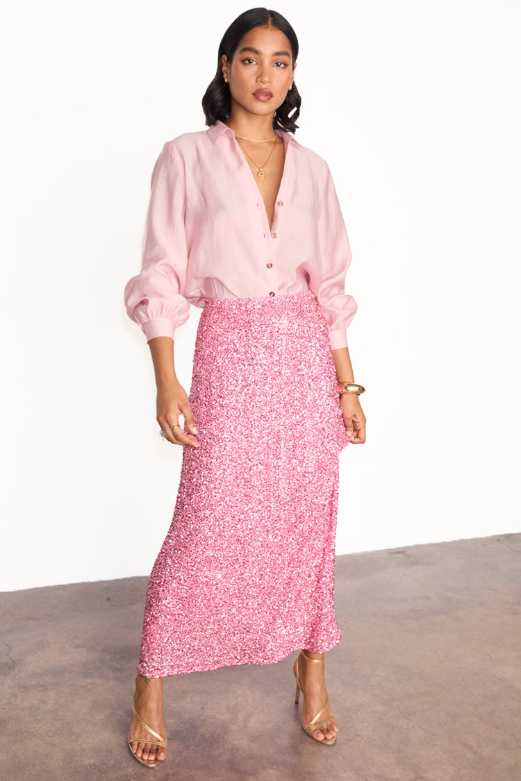 NEVER FULLY DRESSED Pink Sequin Dorris Skirt