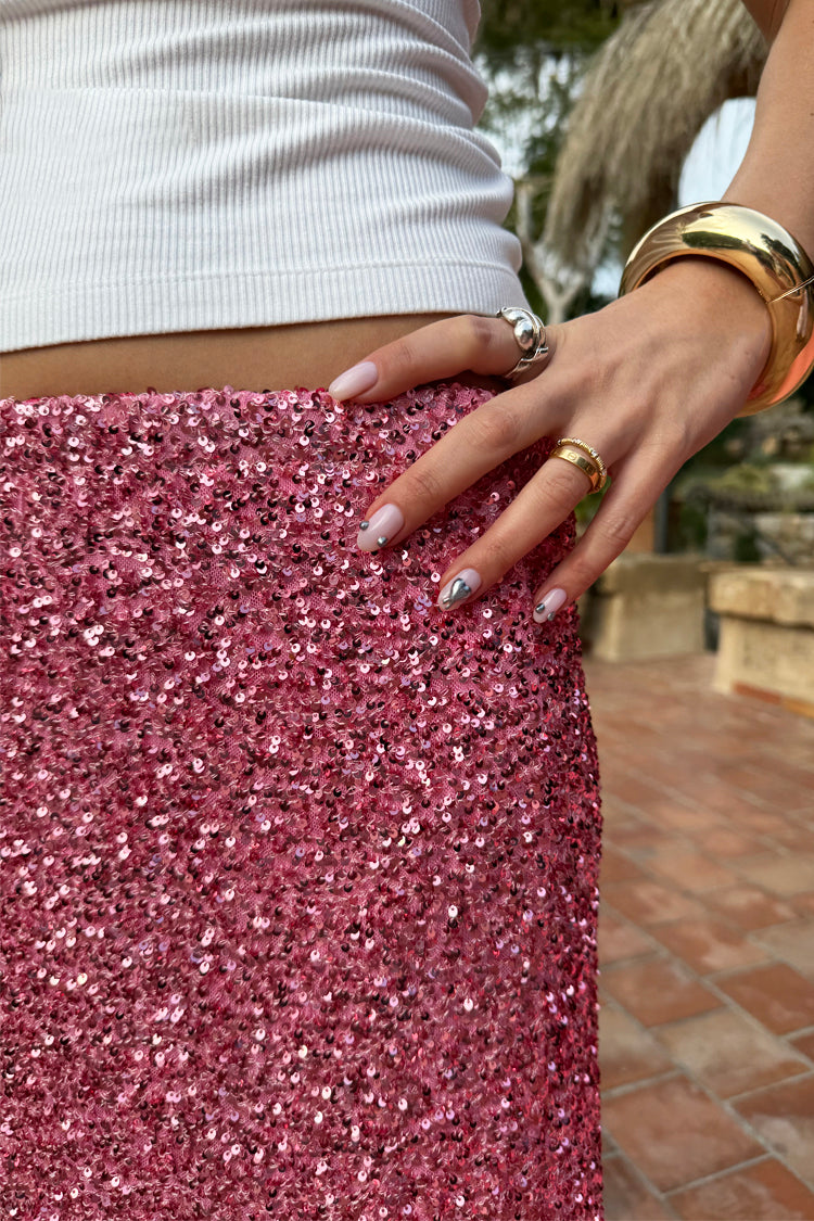 NEVER FULLY DRESSED Pink Sequin Dorris Skirt