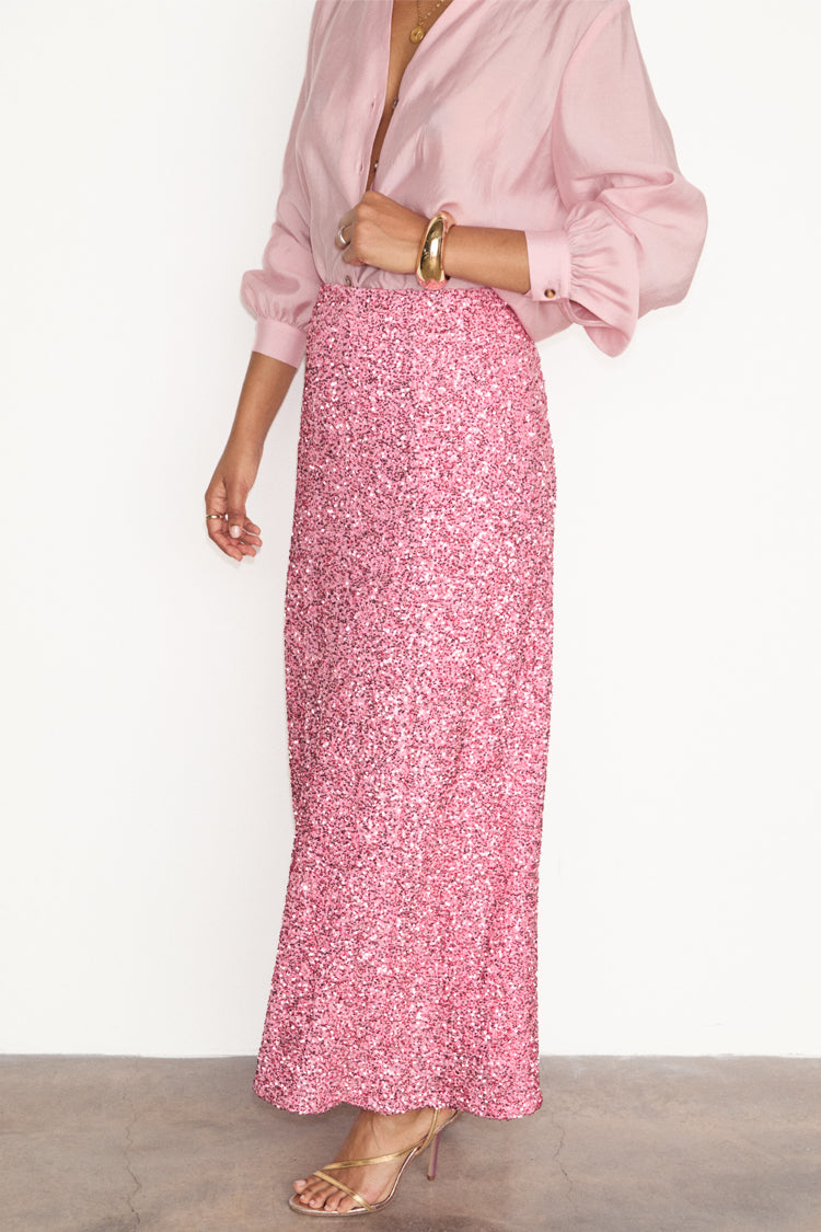 NEVER FULLY DRESSED Pink Sequin Dorris Skirt