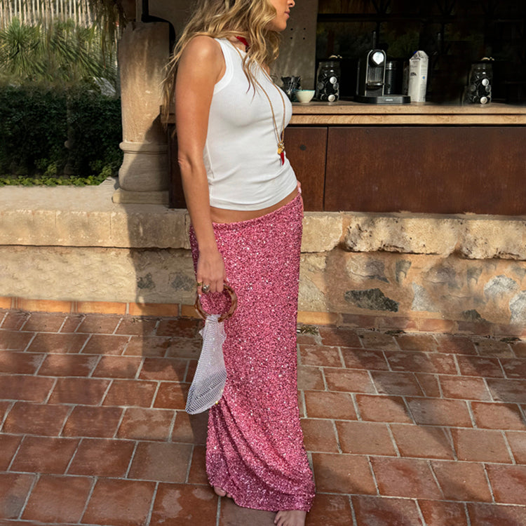 NEVER FULLY DRESSED Pink Sequin Dorris Skirt