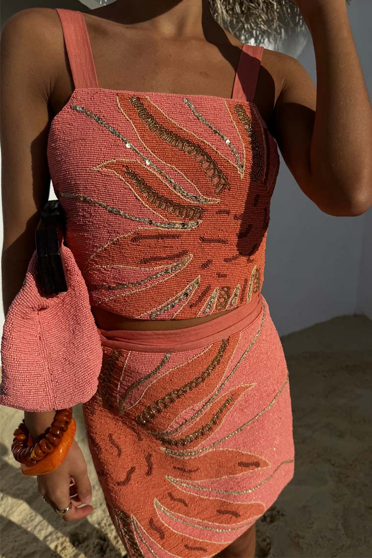 NEVER FULLY DRESSED Pink Sol Beaded Top