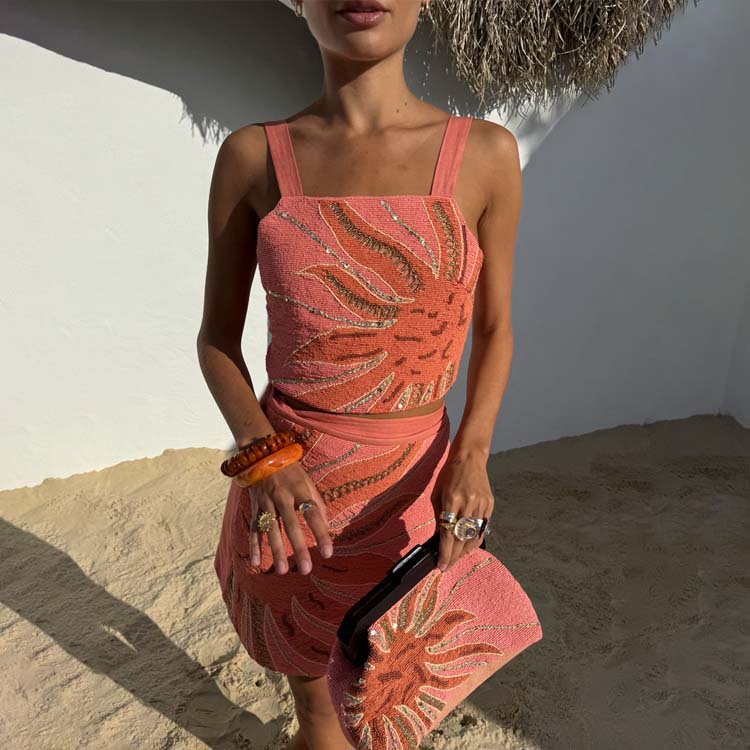 NEVER FULLY DRESSED Pink Sol Beaded Top