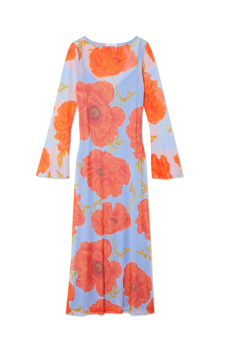 NEVER FULLY DRESSED Blue Poppy Aria Mesh Dress