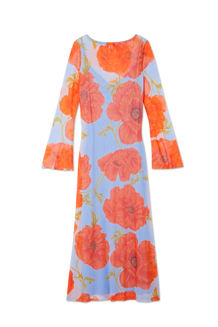 NEVER FULLY DRESSED Blue Poppy Aria Mesh Dress