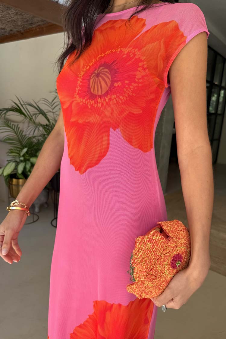 NEVER FULLY DRESSED Pink Poppy Sleeveless Mesh Dress