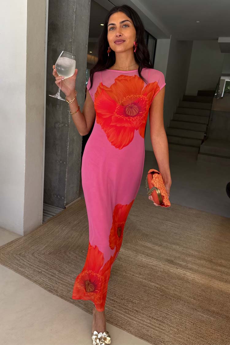 NEVER FULLY DRESSED Pink Poppy Sleeveless Mesh Dress