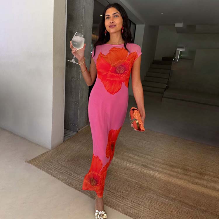 NEVER FULLY DRESSED Pink Poppy Sleeveless Mesh Dress