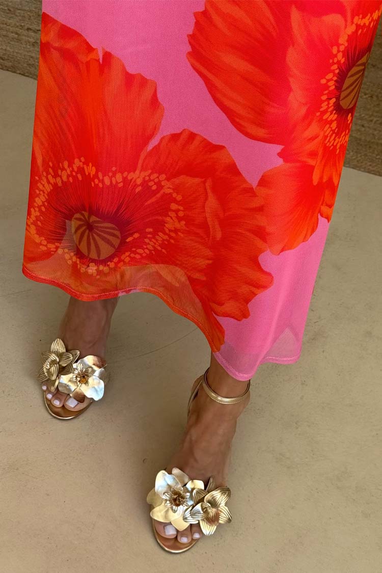 NEVER FULLY DRESSED Pink Poppy Sleeveless Mesh Dress