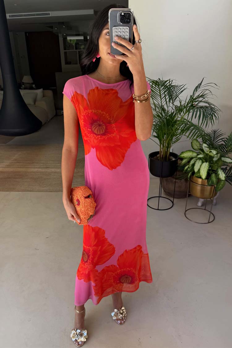 NEVER FULLY DRESSED Pink Poppy Sleeveless Mesh Dress