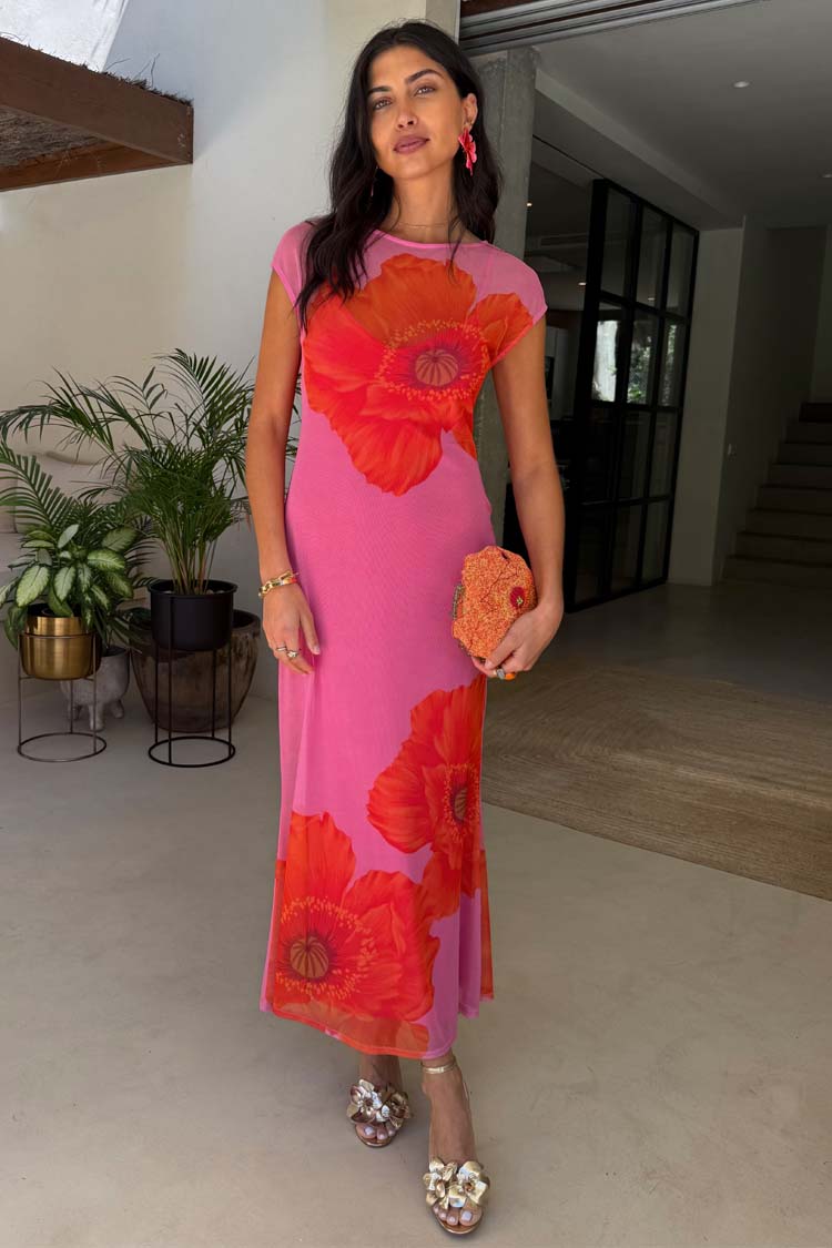 NEVER FULLY DRESSED Pink Poppy Sleeveless Mesh Dress