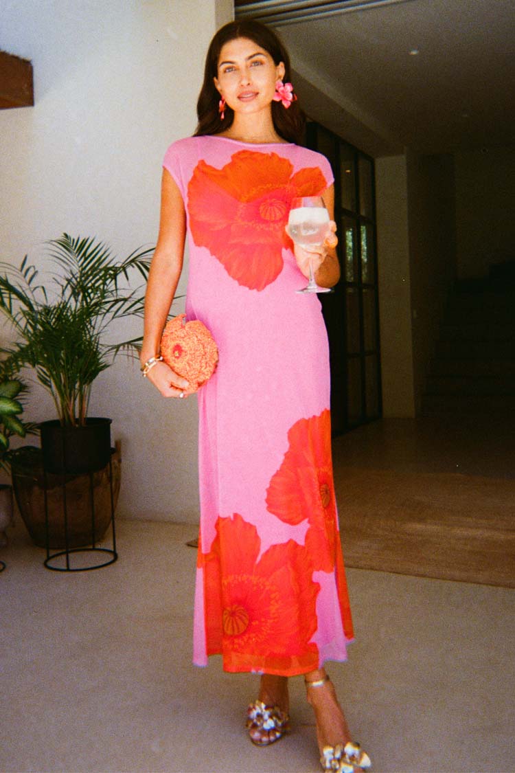 NEVER FULLY DRESSED Pink Poppy Sleeveless Mesh Dress