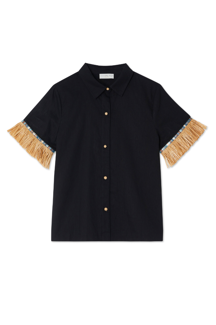 NEVER FULLY DRESSED Black Raffia Shirt