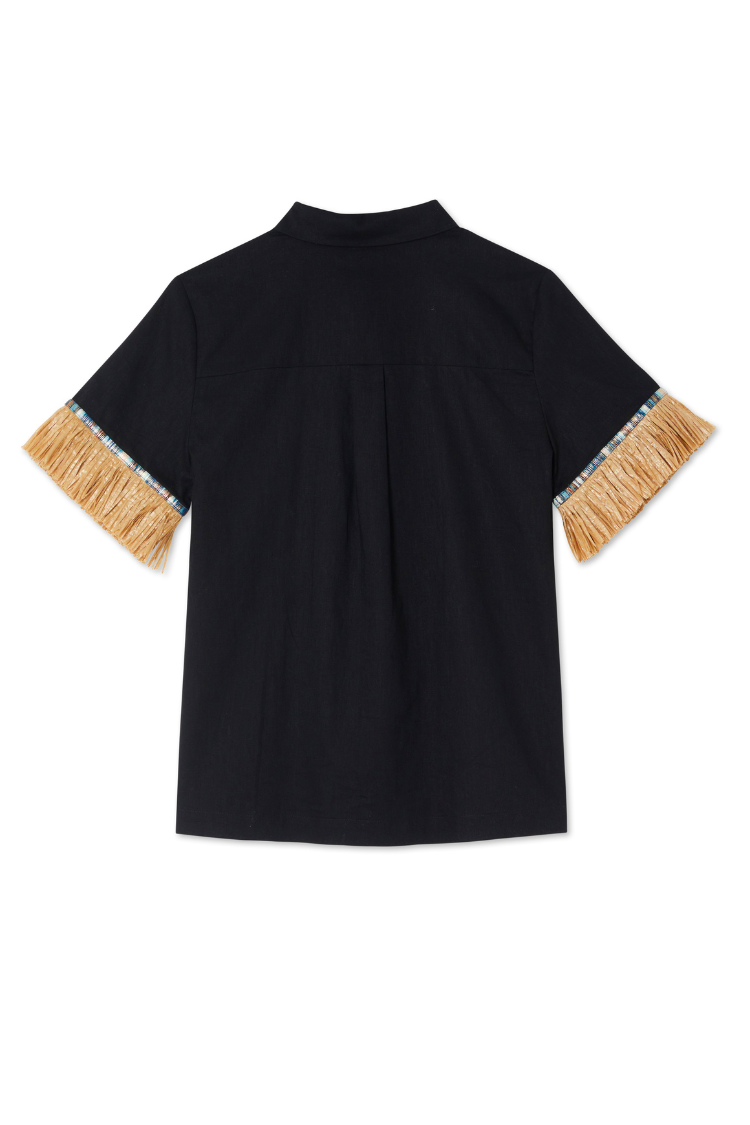 NEVER FULLY DRESSED Black Raffia Shirt